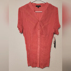 Notations Ruffle Poppy Short Sleeve Button Front Women's Sz 1X. (NWT)